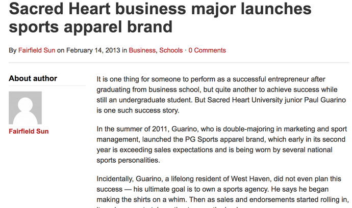 Sacred Heart business major launches sports apparel brand